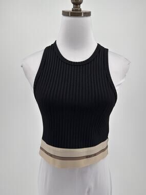 Helmut Lang Black Contrasting Hem Ribbed Knit Crop Tank Top Sz L NEW